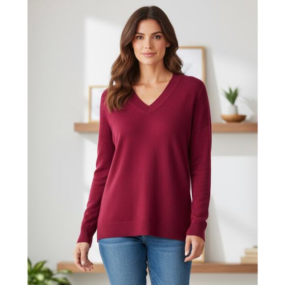 NWT LOFT Women's Burgundy V-Neck Sweater Size Small - Picture 1 of 5